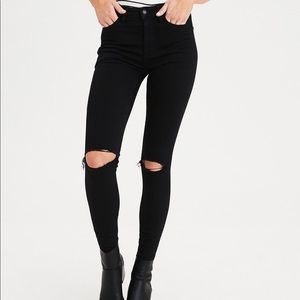 American Eagle Black Ripped Super High Rise Jeans